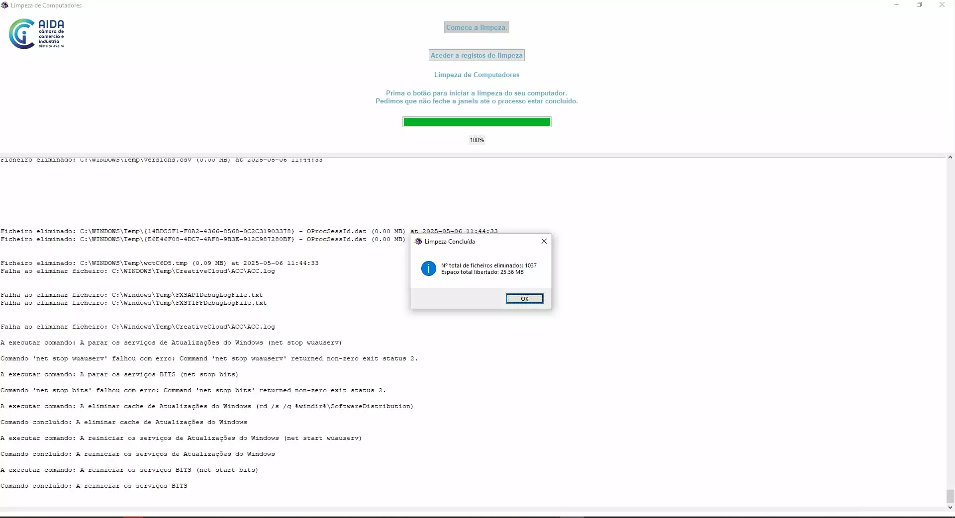 Desenvolvimento de aplicativo Python para a Limpeza dos Computadores - Limpeza Concluída