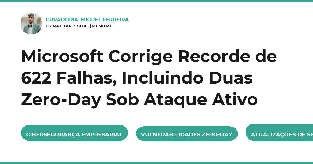 Microsoft Corrige Recorde de 622 Falhas, Incluindo Duas Zero-Day Sob Ataque Ativo